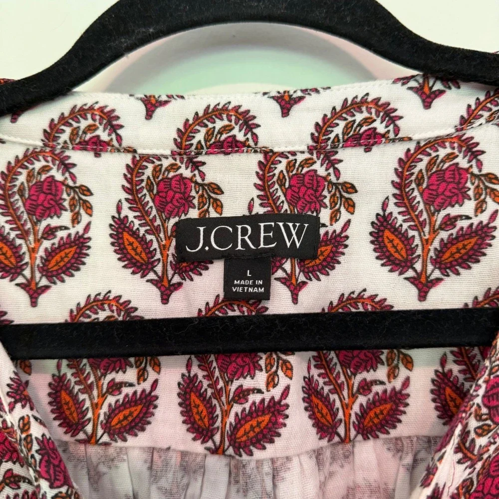 J. Crew‎ Womens Large Red Block Print Floral Paisley Sleeveless Button Back Top